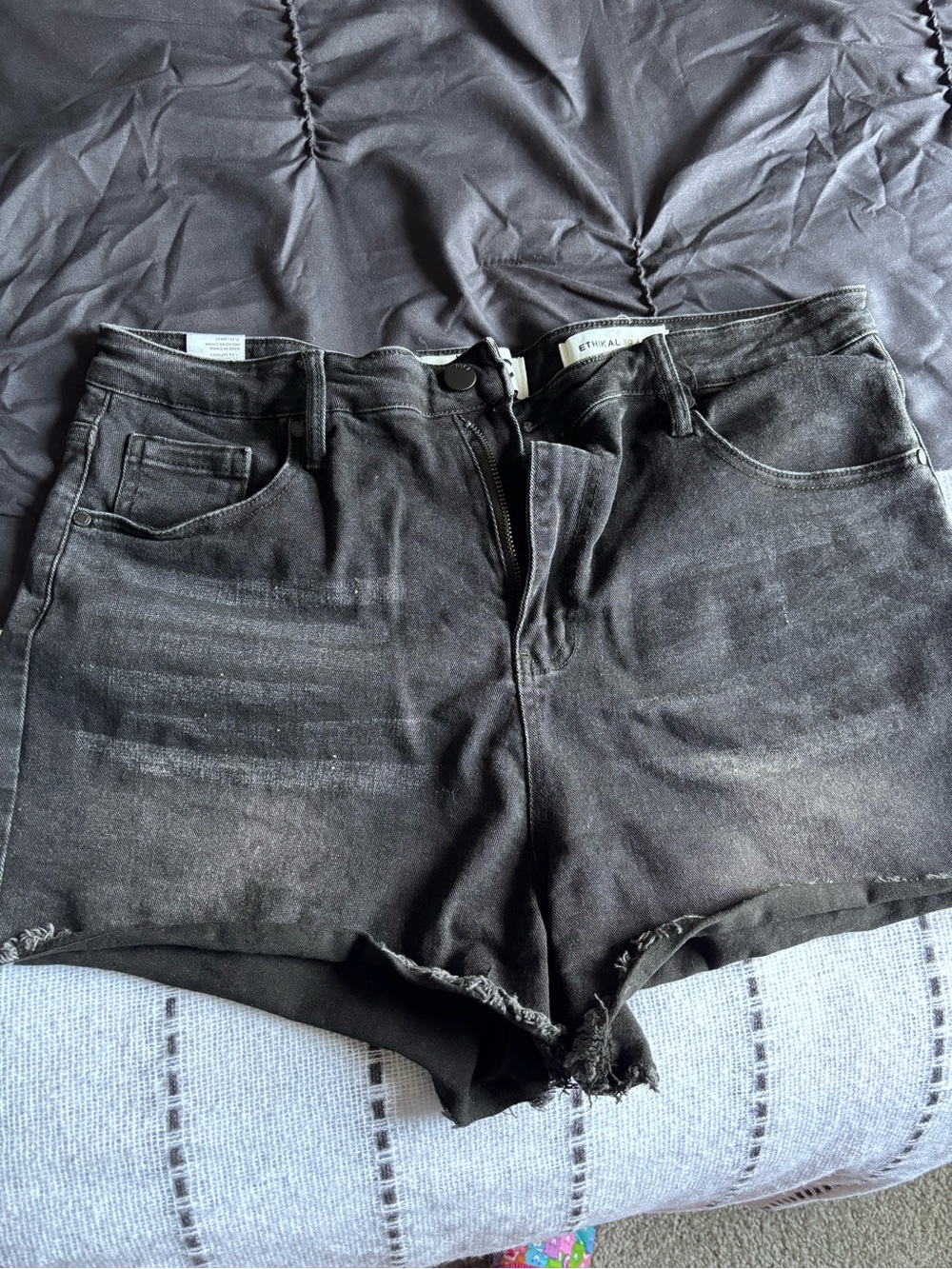 High-Rise Black Denim Cutoff Shorts